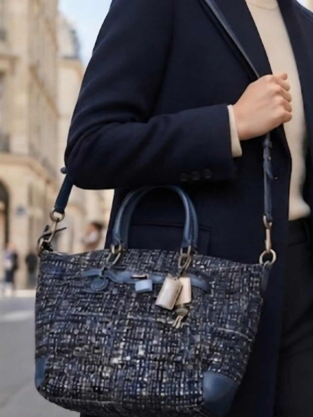 Rare Coach Chelsea Boucle Emerson Navy Blue Tweed Shoulder Tote Bag 17813